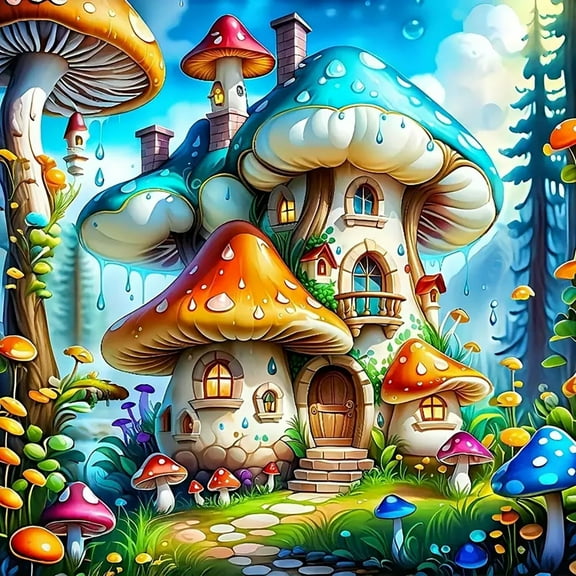 CSZPPQAF DIY Diamond Art Kits for Adults-Mushroom House,Home Wall Decor 13.8x13.8in