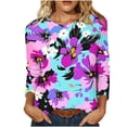 thumbnail image 2 of Uootdi Womens Tops Crew Neck Long Sleeve Flower All Over Print Long Sleeve Tee for Women Oversized Fresh Botanical Womens Tees, 2 of 5