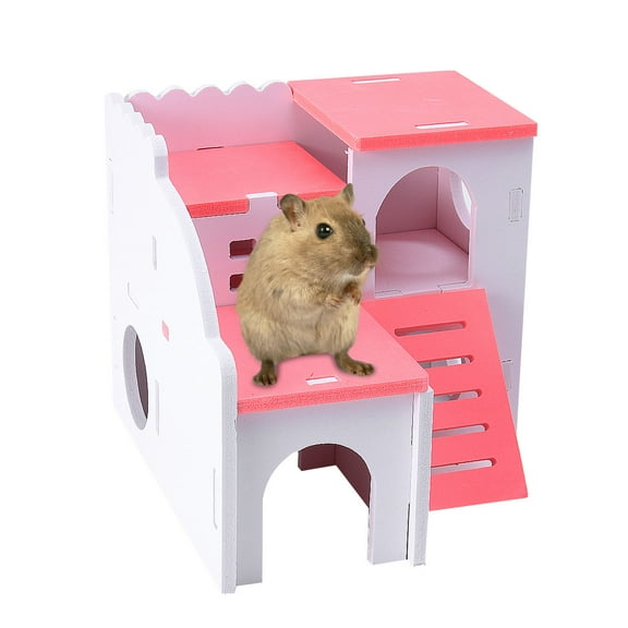 LULULION Pet Wooden House Pink Hamster Cottage for Secure Rest and Entertainment