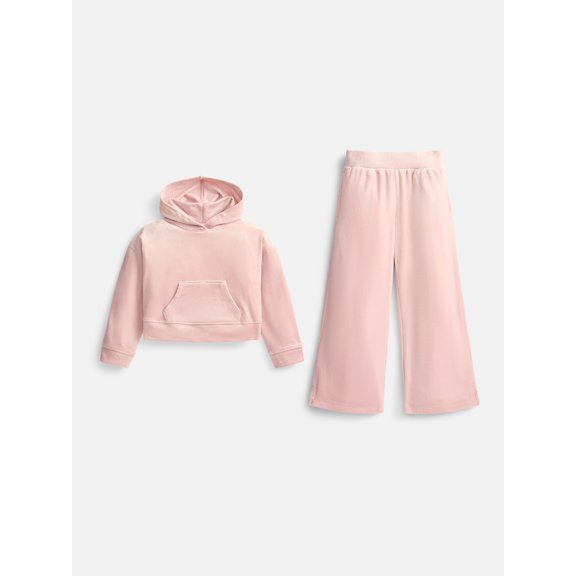 Athletic Works Girls Velour Hoodie and Wide Leg Pants Set, 2-Piece, Sizes 4–18