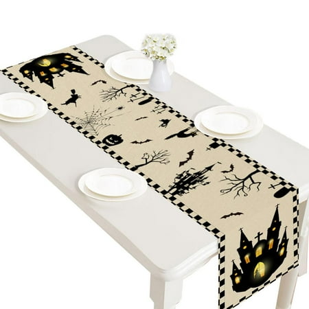 

Yungwalm Table Mats Happy Halloween Scary Night Tablecloth Castle Table Cloth Linen Decorative Tabletop Horror Atmosphere Soft Fabric Tablecloth for Dining Coffee Bar Kitchen applied