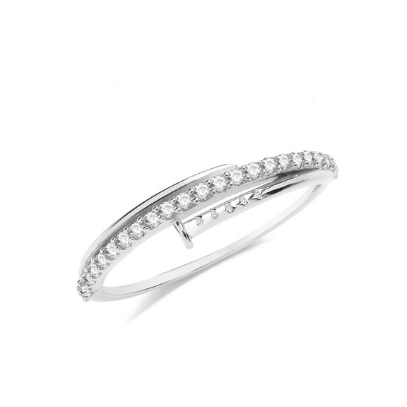 Trendy 9k White Gold Women Nail Ring with Cubic Zirconia/CZ