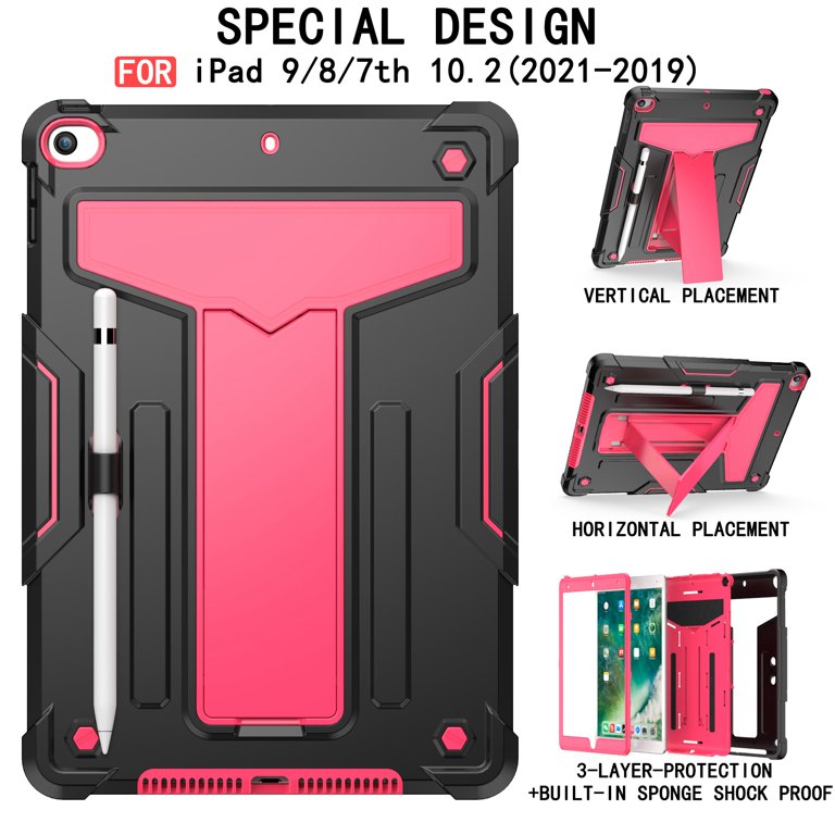 Dteck Case for iPad 9th Generation 10.2-inch,iPad 8th/7th Gen 10.2  Shockproof Rubber Armor 3-Layer Protection Case Hybrid Kickstand Cover with