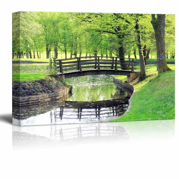 wall26 - Canvas Prints Wall Art - Small Bridge in The Park | Modern Wall Decor/Home Decoration Stretched Gallery Canvas Wrap Giclee Print. Ready to Hang - 12" x 18"