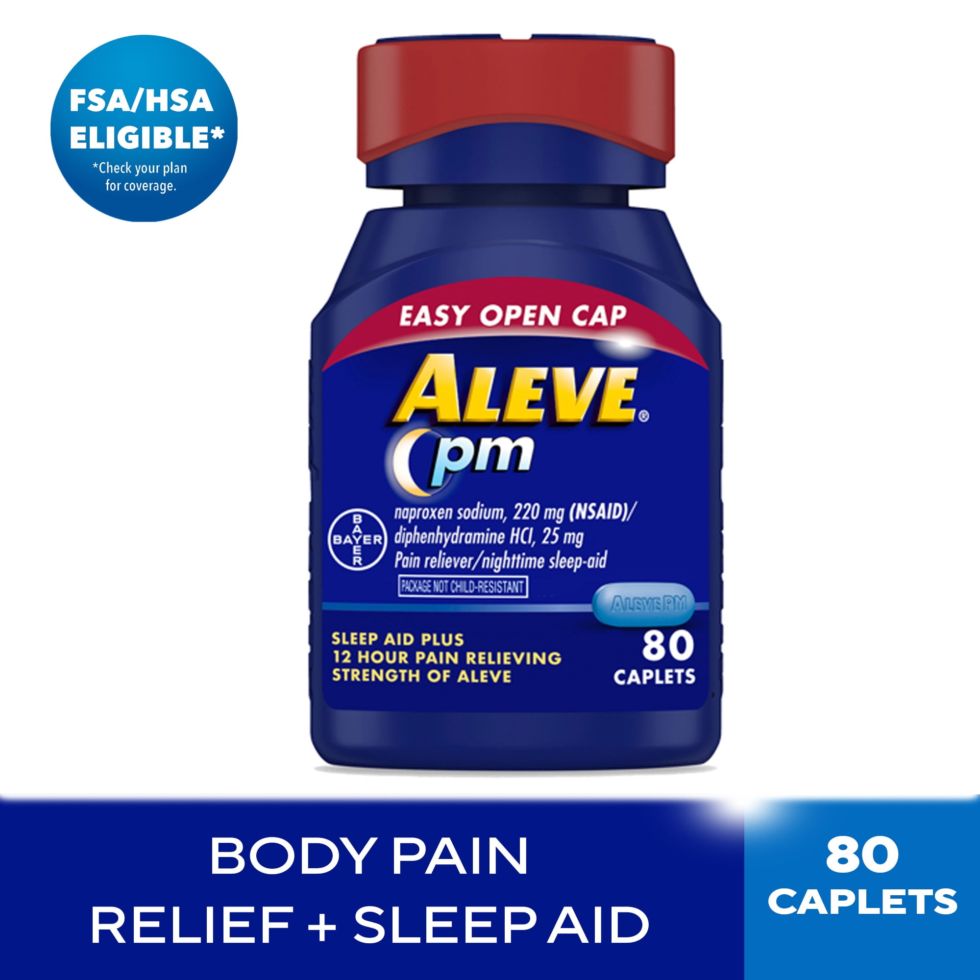 (3 pack) Aleve PM Naproxen Sodium Pain Reliever & Sleep Aid , Easy Open Caplets, 80 Count