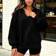 thumbnail image 5 of Taqqpue Women V Neck Pullover Tops Solid Color Oversize Blouse Shirts Loose Fit Keep Warm Plus Size Swweatshirt Tops for Women, 5 of 7