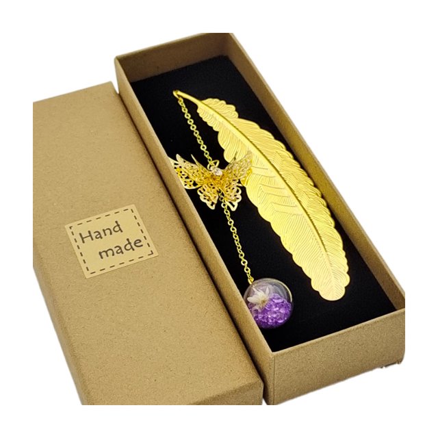 Marcapáginas con forma de pluma de Metal de estilo chino, marcapáginas creativo inmortal de flores secas, hojas de mariposa, regalo para el día del maestro