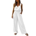 thumbnail image 2 of Gamviast Women's Jumpsuit V Neck Sleeveless Wide Leg Romper with Pockets Lightweight Loose Fit Casual Vacation Resort Travel Party Evening Outfits White M, 2 of 7