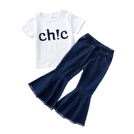 

Mikrdoo 4Y Baby Girls Clothes ch!c Spring Shirts Fall Bell-bottomed Pants 2Pcs Outfits White