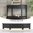 thumbnail image 3 of 51" Modern Curved Console Table, Solid Wood Half Moon Sofa Table with 3 Drawers and Open Bottom Shelf, Vintage Narrow Entryway Table for Hallway Living Room Bedroom, Black, 3 of 9