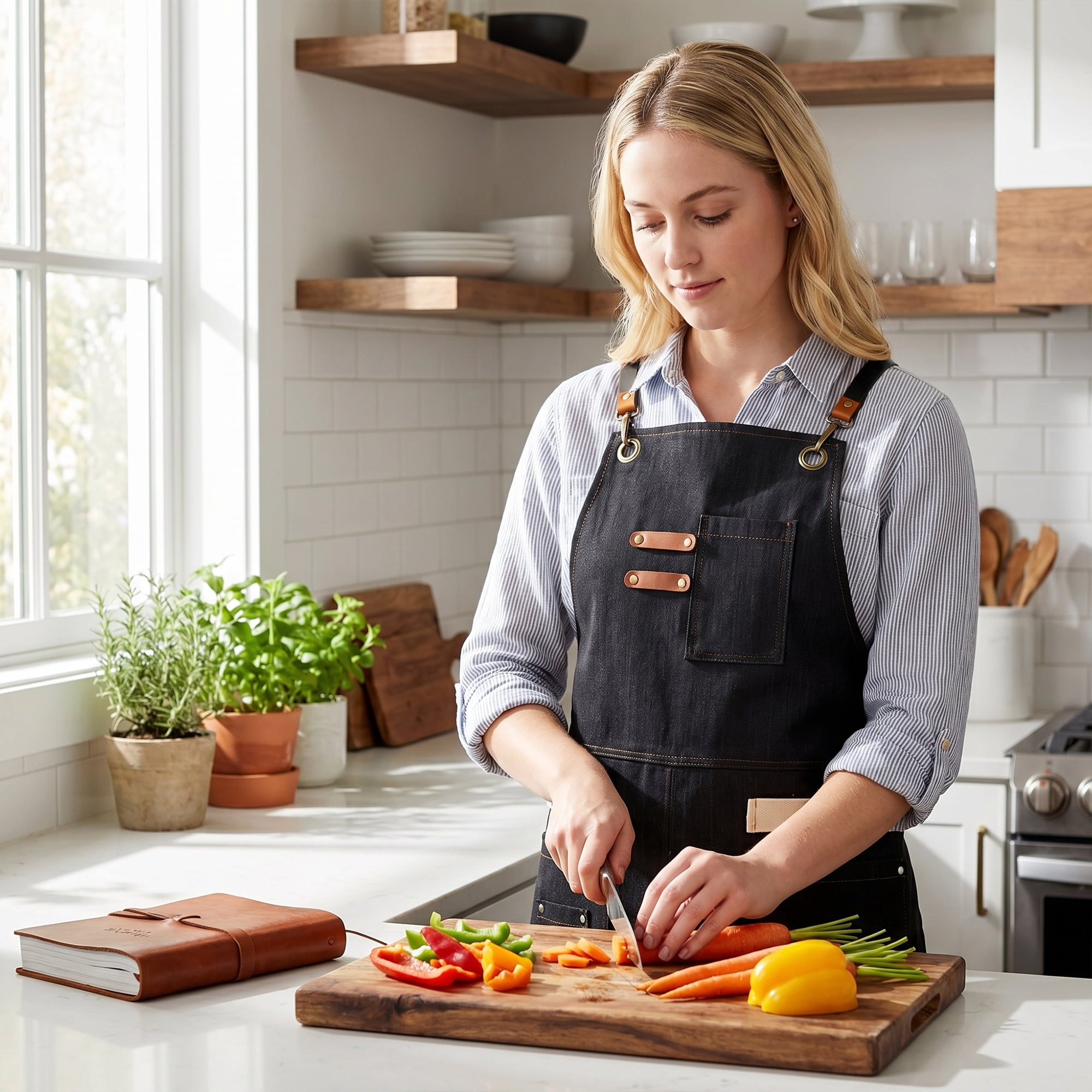 Unique Bargains Adjustable Long Waist Cooking Apron with Pockets for Kitchen Black