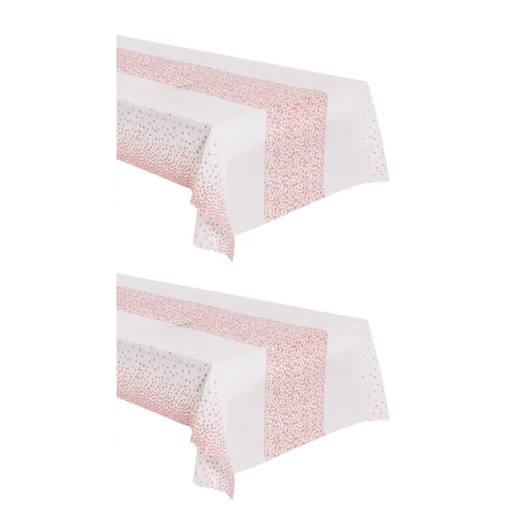 Mictong Plastic Tablecloth Rectangular Dot Tablecloth Waterproof Disposable Party Tablecloth, Suitable for Birthday Parties and Weddings, pink, 2 pieces