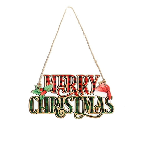 

LYU Christmas Tree Pendant Merry Christmas Sign Santa Hat Red Fruits Plaid Gifts Window Dressing Festival Props Hanging Xmas Wooden Alphabet Pendant Party Favor