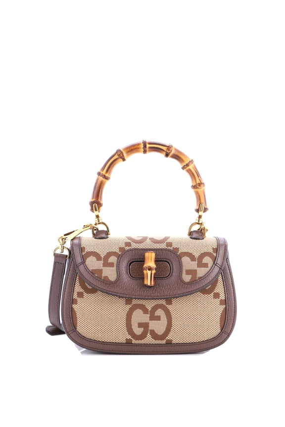 Pre-Owned Bamboo 1947 Top Handle Bag Jumbo GG Canvas Small By Rebag