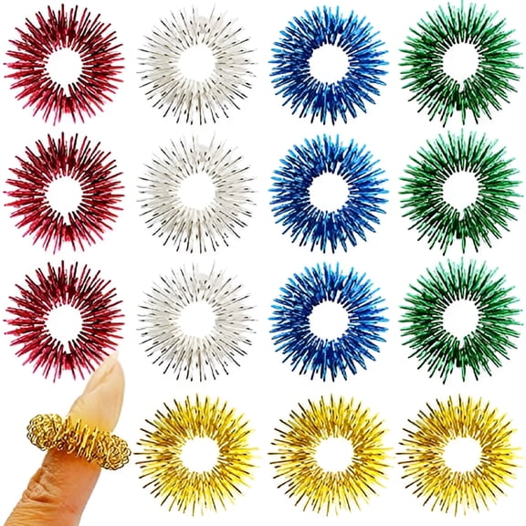BESTSKY Spiky Sensory Rings for Fingers Massage,Stress Relief,15 Pieces,5 Colors