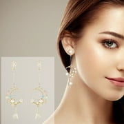 NUOKO And Earrings Night Drop Star Pearl Silver Sky Pendant Earrings Needle And Moon Long Diamond Earrings
