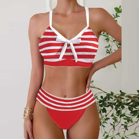 UPPADA Women's Floral Printed Bathing Suit Halter Summer Swimsuit Bikinis Set String Bikini Set Two Piece Swimsuit Print Tie Smocked Ruched Two Piece Bathing Suit Fow Vacation Red,XXXL