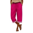 thumbnail image 6 of LEKODE Women Linen Pants Elastic Waist Drawstring Straight Leg Summer Casual Cropped Trousers with Pockets Hot Pink L, 6 of 7