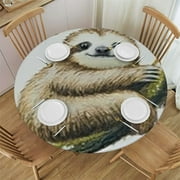 Animal Sloth Coconut Leaves Round Fitted Tablecloth Elastic Edge Waterproof Oil-Proof Table Cover Stain-Resistant
