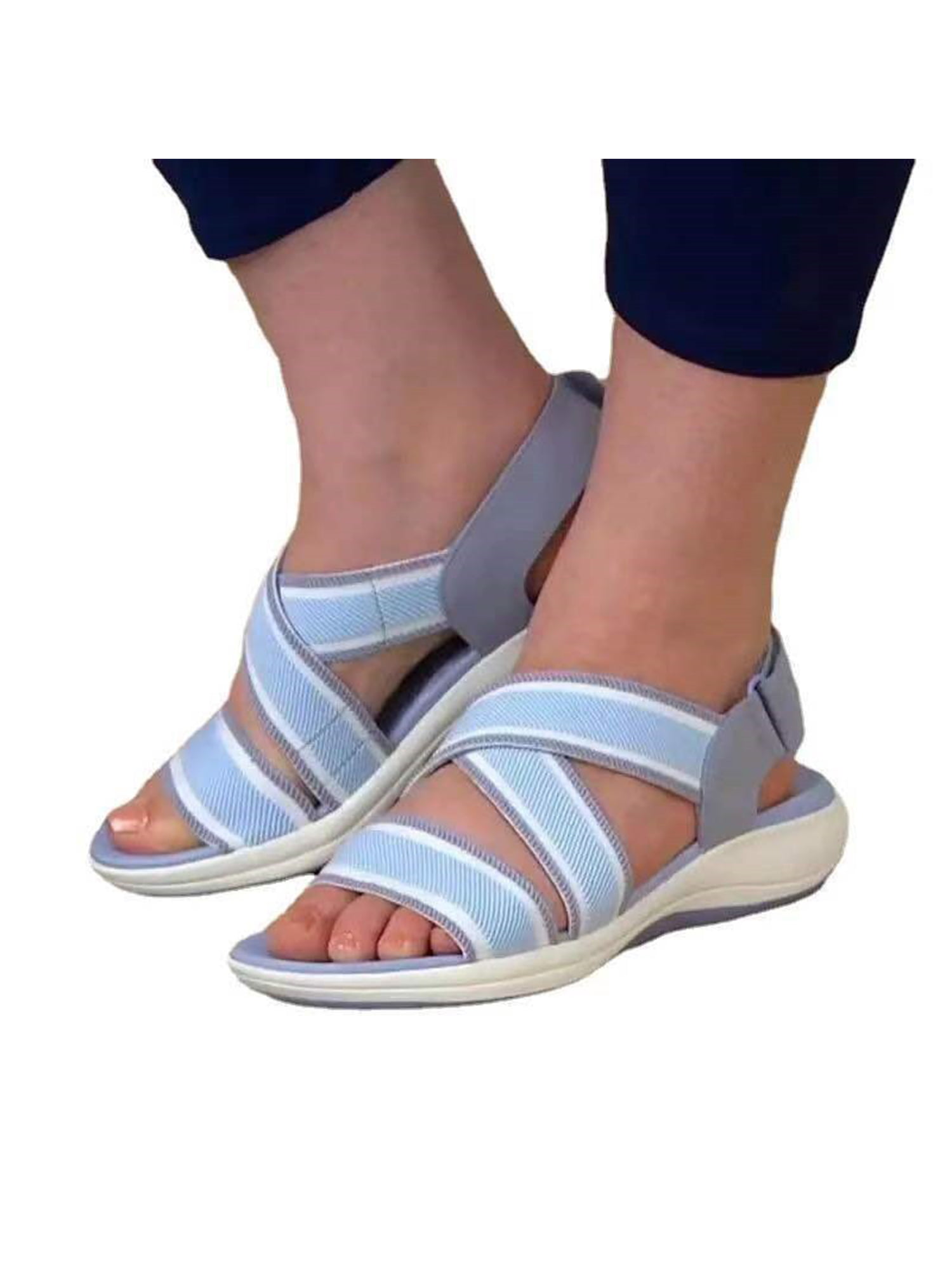 Details about   Women Summer Flat Leopard Print Strap Sandals Breathable Low Heel Comfort Shoes 