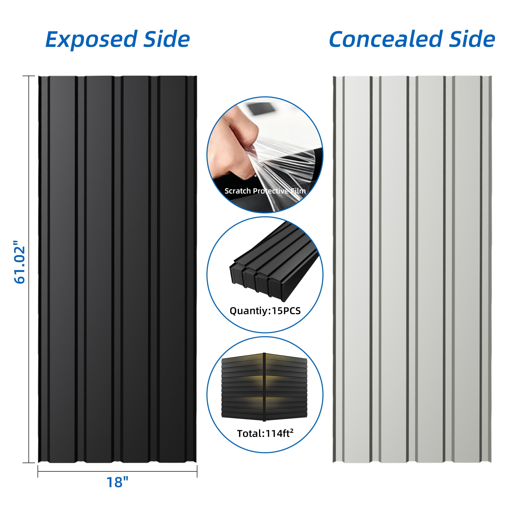 Miniyam 15 pcs 61" x 18" Metal Roof Panel for Carport, Gazebo Roof, Exterior Siding, Tool Shed Roof, Chicken Coop Roof, Carport Roof, House Roof