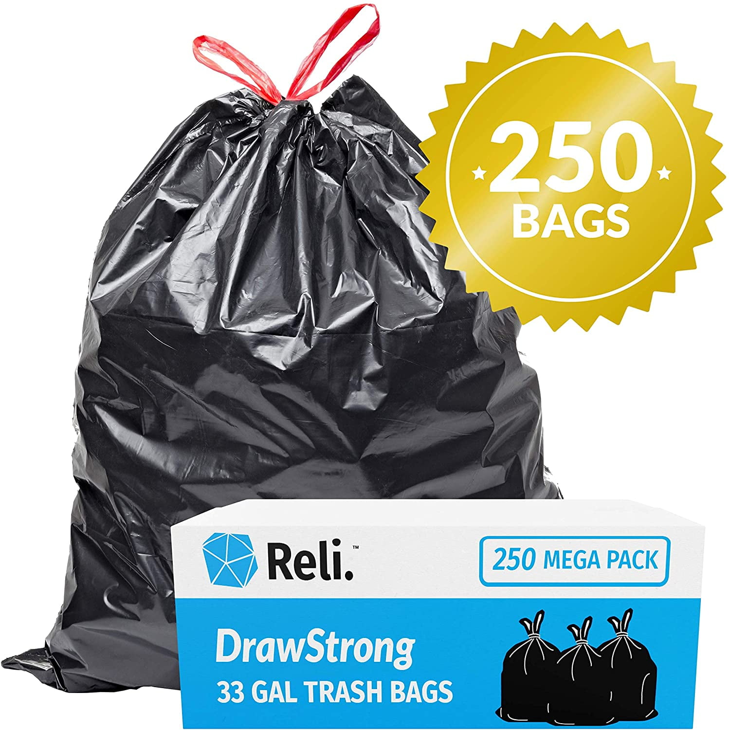30 x Extra Strong Black 50 Litre Drawstring Refuse Sacks Waste Bags Bin Liners 