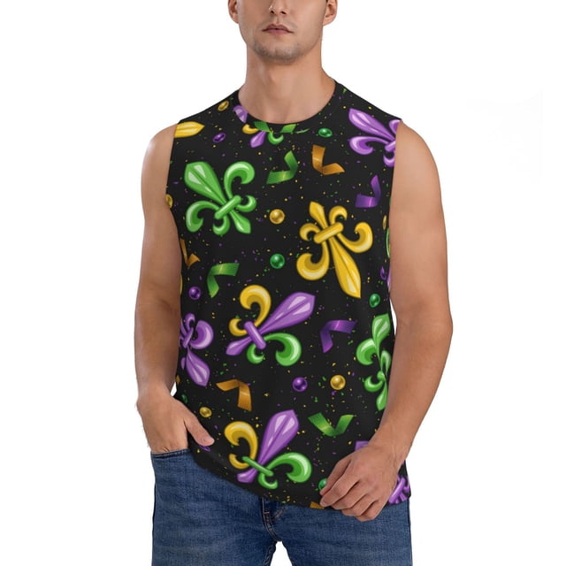 Fotbe Mardi Gras Carnival4 Men's Camiseta sin Mangas Estampada para Hombres, Playera Casual para Gimnasio, Entrenamiento, Playa-Medium