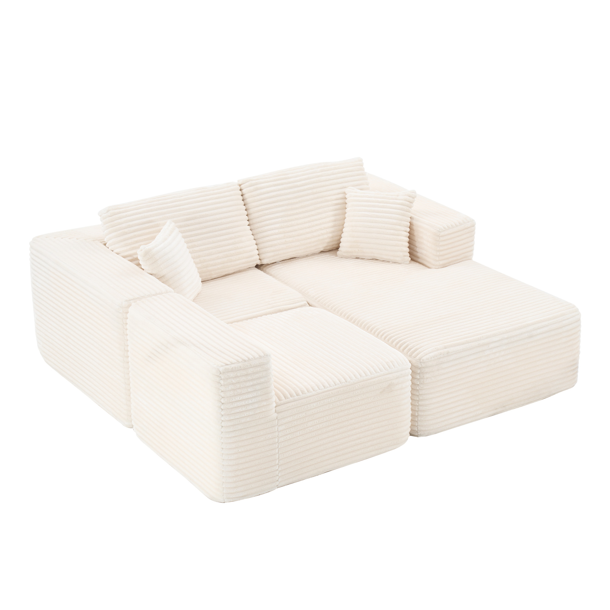 MAYEERTY 104" Cloud Sectional Sofa, Compressed Corduroy Modular Boneless Couch, No Assembly Required for Home Lounge,Beige