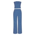 thumbnail image 7 of Womens Striped 2 Piece Sets Casual Summer Outfits Crop Tube Tops Wide Leg Pants Lounge Set Beach Vacation Travel Blue, M, 7 of 7