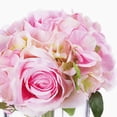 thumbnail image 3 of Enova Home Artificial Silk Hydrangea and Rose Fake Flowers Arrangement in Cube Glass Vase with Faux Water for Home Office Wedding Party Decoration (Pink), 3 of 3