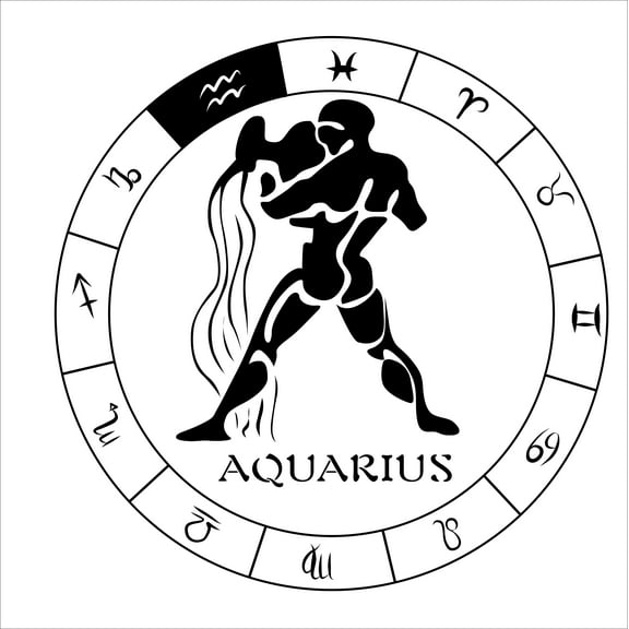 Aquarius the Water Bearer with Zodiac Symbol Artwork for Living Room Vinyl Wall Decal - Constellation Wheel Symbols Art Design for Bedroom Wall Decoration - Unique Horoscope Sign for the Birth Months