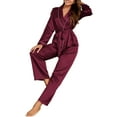 thumbnail image 2 of Liacowi Women Long Sleeve Satin Pajamas Button Down Silk Pj Sets Sleepwear Loungewear, 2 of 5