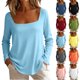 thumbnail image 1 of Hfnxid Womens Square Neck Long Sleeve Shirts Loose Fit Tunic Tops Solid Color Soft Blouses Casual Basic Tshirts Navy,XXL, 1 of 7