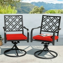 Nuu Garden Iron Swivel Dining Chairs Set of 2, 360-Degree Rotating Patio Chairs with Red Cushions, Heavy-Duty Metal Frame for Garden Porch Backyard Lawn, Black