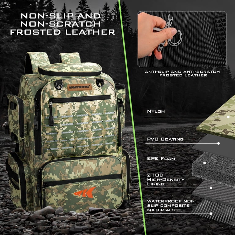 bass pro shops backpack camo tackle bag or system KastKing Fishing -Bait Boss with Rod Holders 4 Tackle Boxes43L Large Storage for Fishing Gear, Green resistant molded base KastKing Bait Boss Fishing Tackle