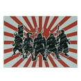 thumbnail image 3 of Japanese Cutting Board, Group of Samurai Ninja Posing and Getting Ready on Unusual Striped Retro Backdrop, Decorative Tempered Glass Cutting and Serving Board, Small Size, Red Black, by Ambesonne, 3 of 5