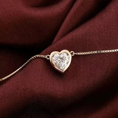 3Ct Simulated Diamond Bezel Set Solitaire Heart Pendant 14K Yellow Gold Plated