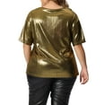 thumbnail image 4 of Agnes Orinda Women's Plus Size Tops Metallic Holographic Short Sleeve Concert Party Blouses 4X Gold, 4 of 7