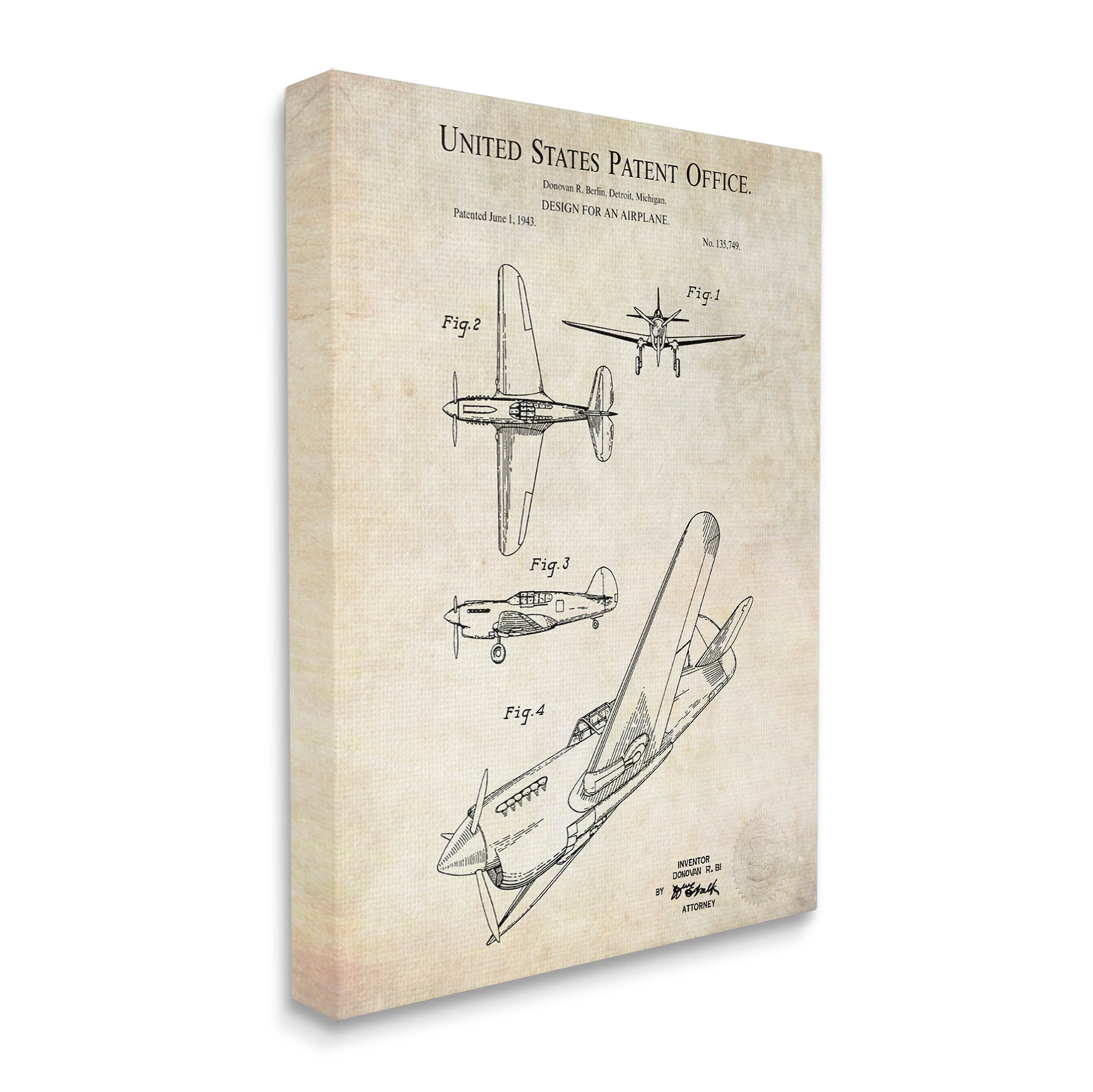 Stupell Industries Vintage Plane Flight Diagram Graphic Art Gallery Wrapped Canvas Print Wall Art, Design by Karl Hronek