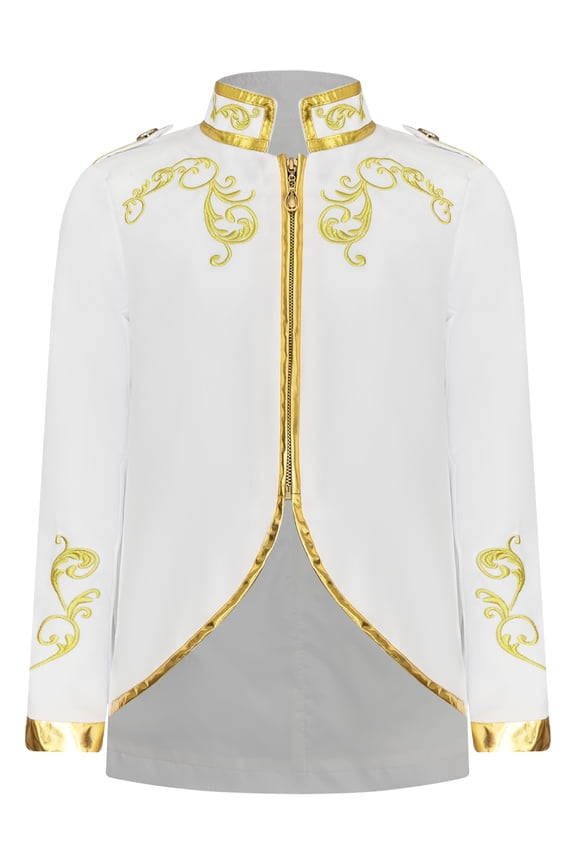 Boys Palace Prince Gold Embroidered Jacket Coat Halloween Long Sleeve Court Uniform Party White 155