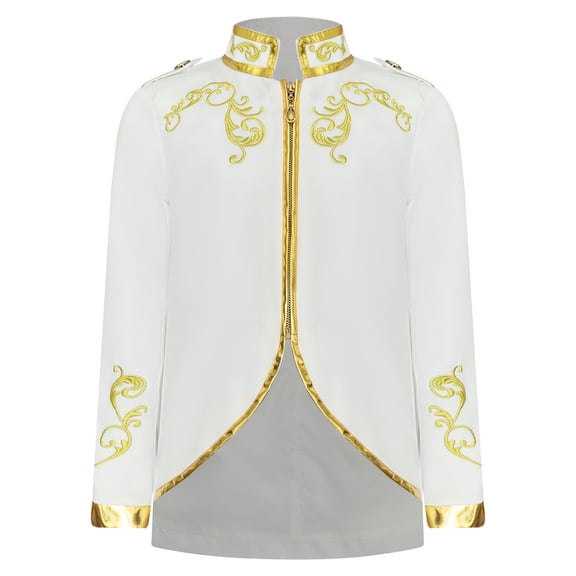 JanJean Boys Palace Prince Gold Embroidered Jacket Coat Halloween Long Sleeve Court Uniform Party White 145