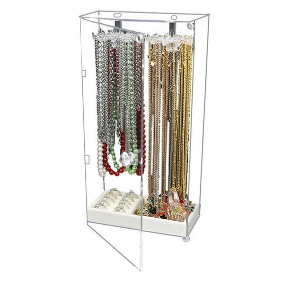 Dustproof Jewelry Box Clear Acrylic Jewelry Display Stand Rotating Holder for Earrings, Necklaces, Bracelets Easy to Use