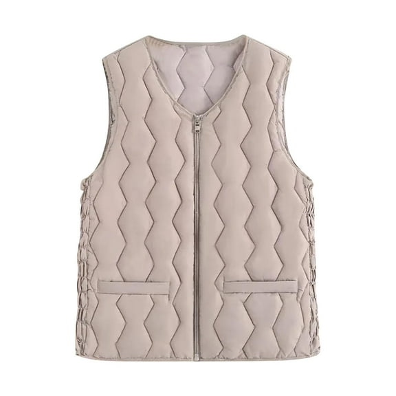 QQAMB Winter Coats for Women Zip up Puffer Vest Winter Sleeveless Quilted Jacket Warm Lightweight V-Neck Vests Gray 4XL