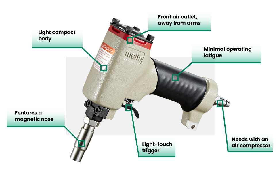 MEITE DECO-0960 Pneumatic Deco Nail Gun, 3/8" Head Diameter Air Decorative Tack Nailer