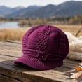 thumbnail image 5 of Lumtrix Women Knit Newsboy Hat with Crochet Flower Winter Warm Beanie Cap with Brim Vintage Slouchy Cabbie Hat for Fall Winter Purple One Size, 5 of 5