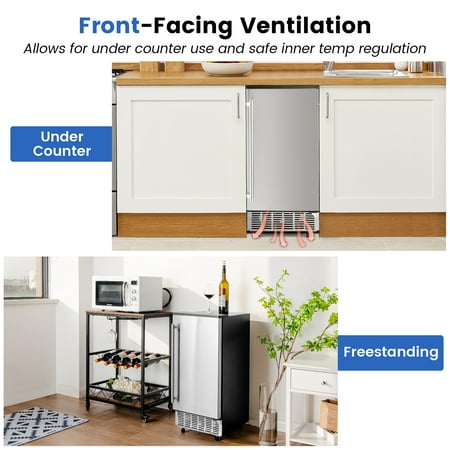 Costway - Built-in Ice Maker Free-Standing/Under Counter Machine 80lbs/Day w/ Drain Pump - Silver/Black