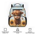 thumbnail image 6 of HUIACONG 13.5 Inch Highland Cow Sunflower Print Kids Backpack, Water Resistant Lightweight School Bag with Multi Pockets, Ergonomic Adjustable Padded Straps Bookbag for School Travel, 6 of 7