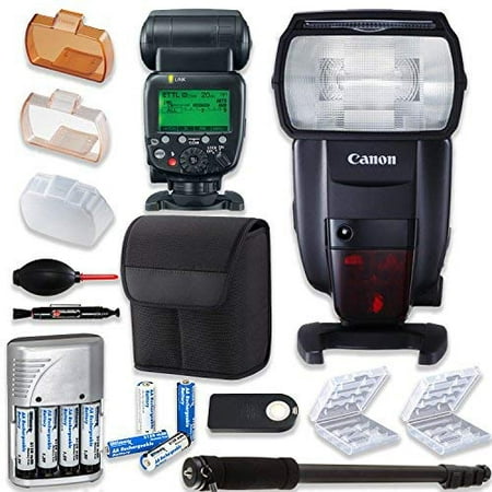 Canon Speedlite 600EX II-RT Flash + Canon Speedlite Case + Monopod + 4 High Capacity AA Rechargeable Batteries & Charger + 2x Battery Case + Accessory (Best Batteries For Canon Speedlite)
