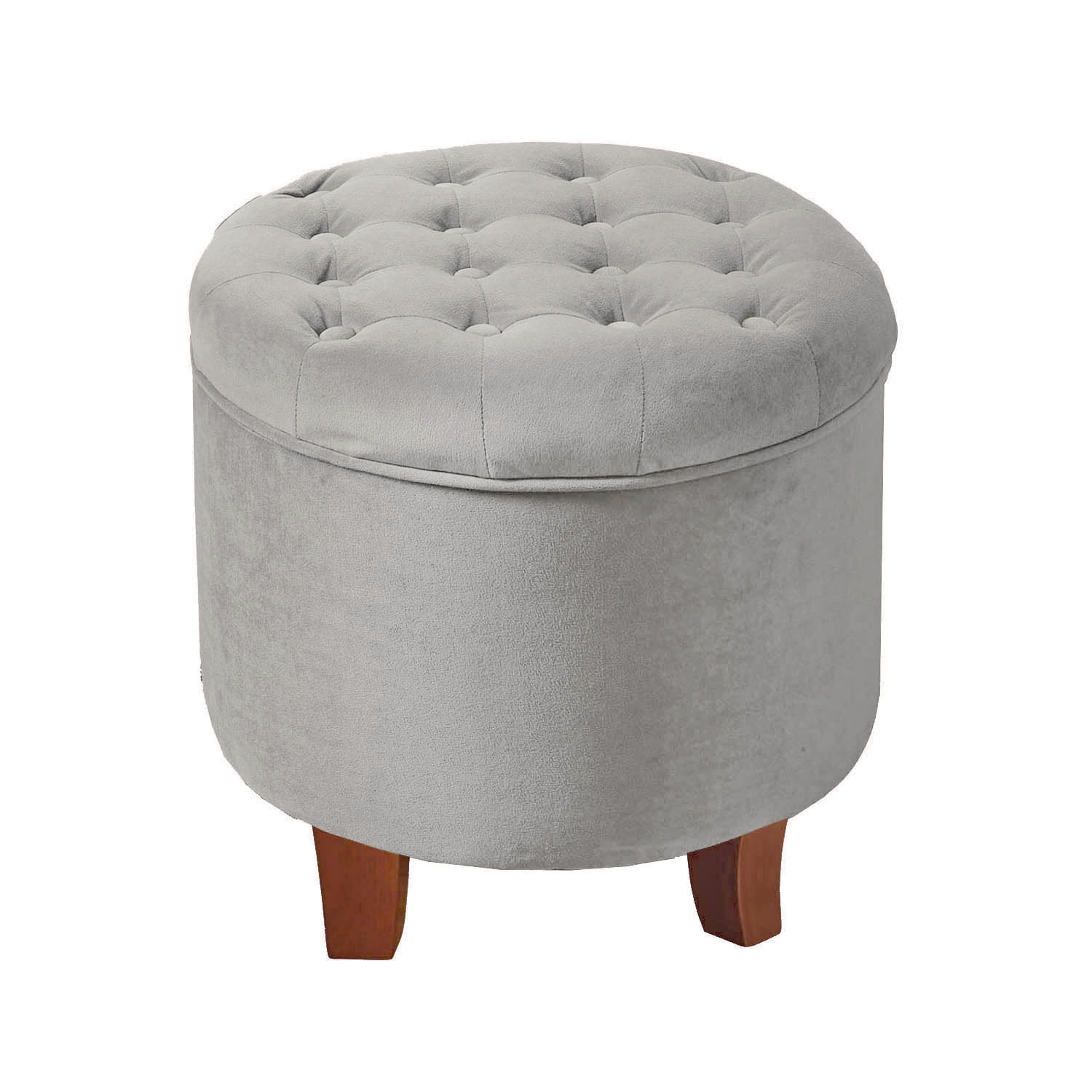 Button Tufted Velvet Upholstered Wooden Ottoman with Hidden Storage Light Gray and Brown - Saltoro Sherpi