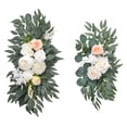 thumbnail image 3 of GUOOL 2 Pieces Wedding Arch Flowers Green Leaves Faux Flower Swag Handmade Rustic Welcome Sign Decoration for Wall Reception Window White, 3 of 9